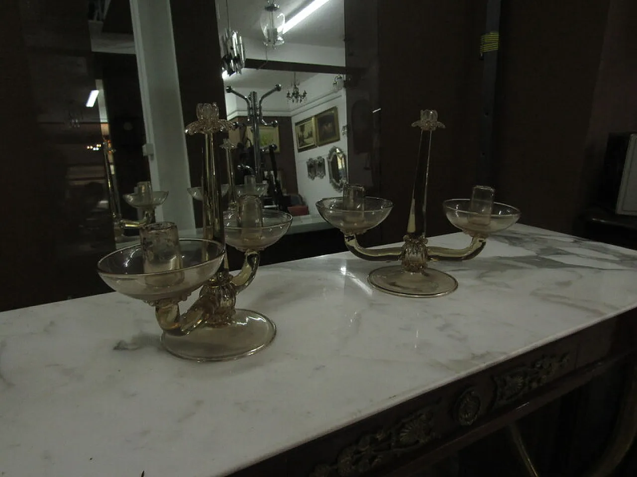 Pair of candlestiks in Murano glass by Salviati, 1970s 2