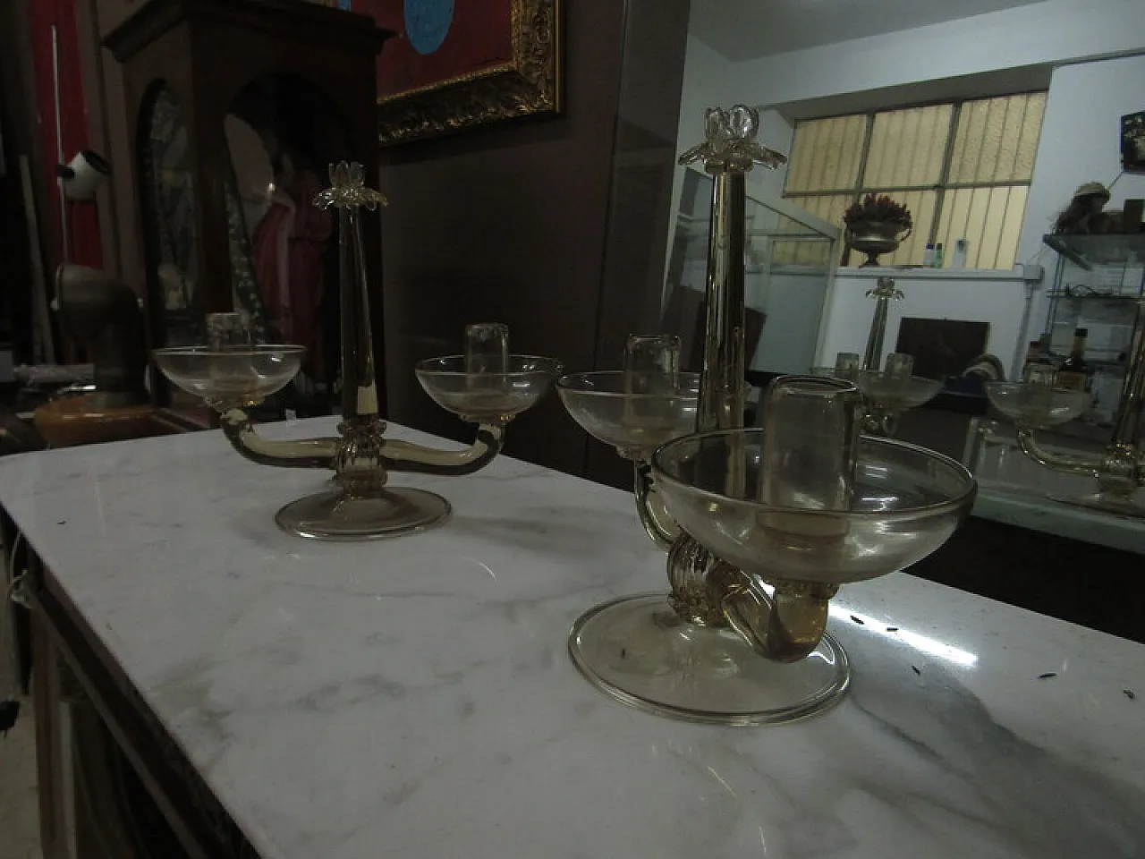 Pair of candlestiks in Murano glass by Salviati, 1970s 5