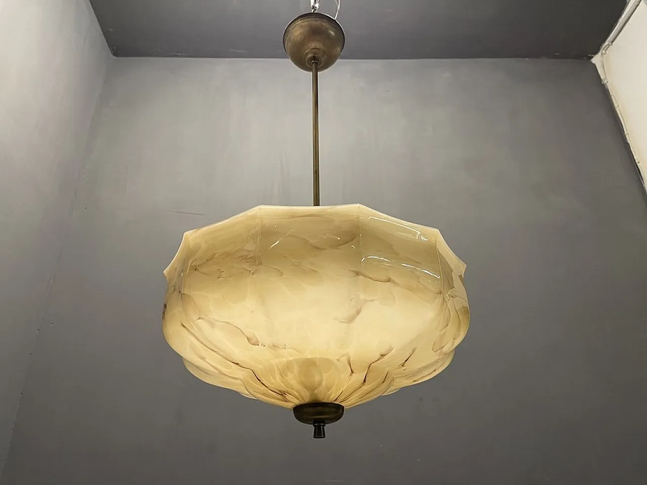 Opaline glass pendant lamp, 1940s 1