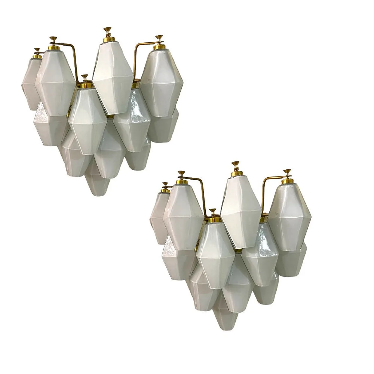 Pair of Polygonal wall lights in white opaline glass, 1980s 1