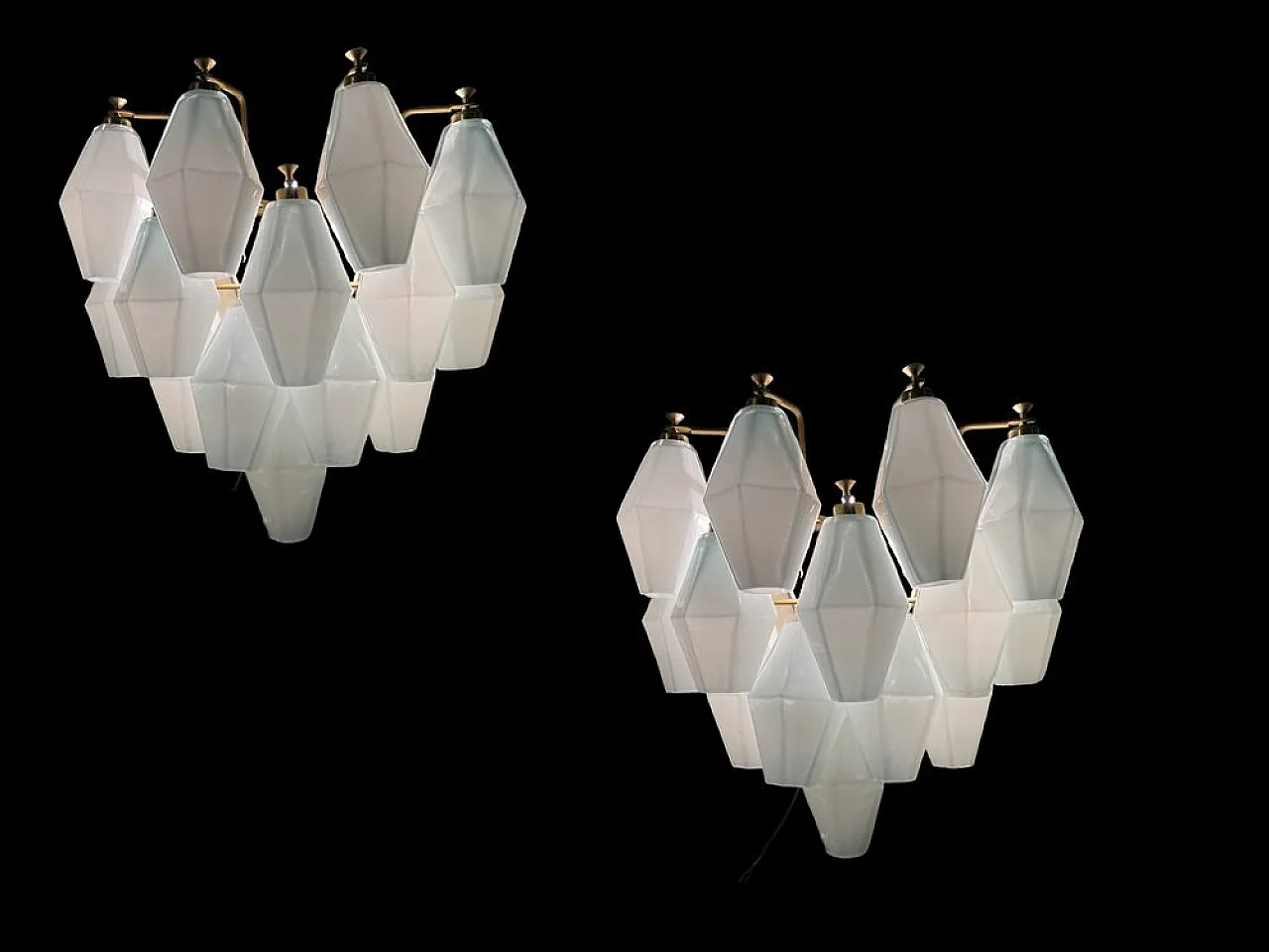 Pair of Polygonal wall lights in white opaline glass, 1980s 4