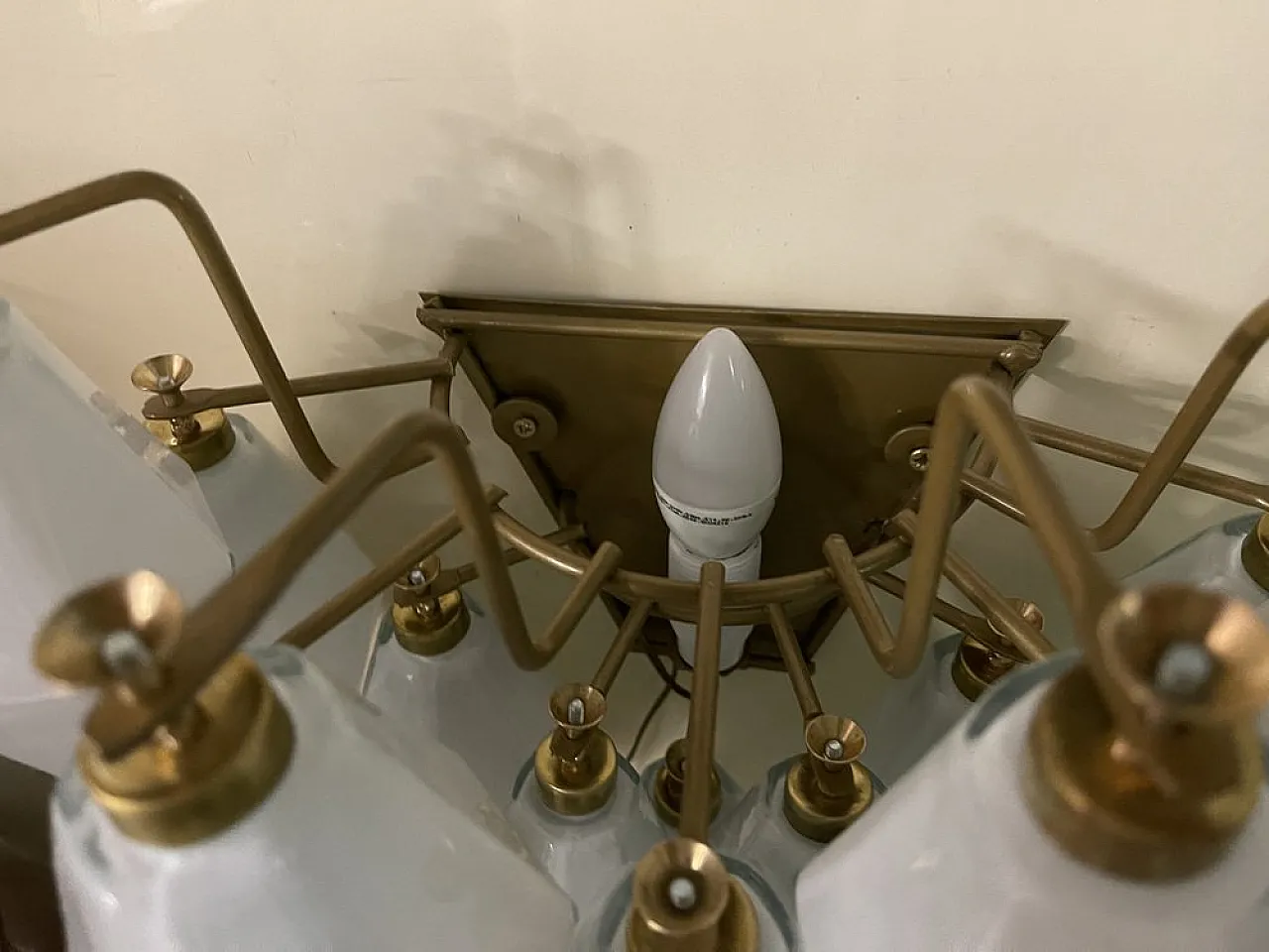 Pair of Polygonal wall lights in white opaline glass, 1980s 5