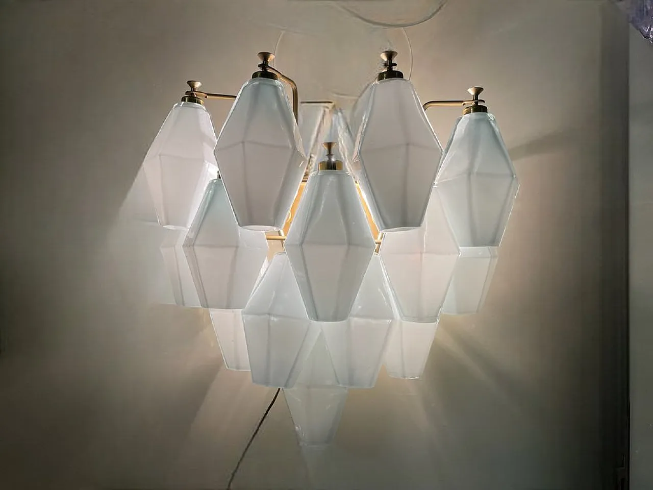 Pair of Polygonal wall lights in white opaline glass, 1980s 6