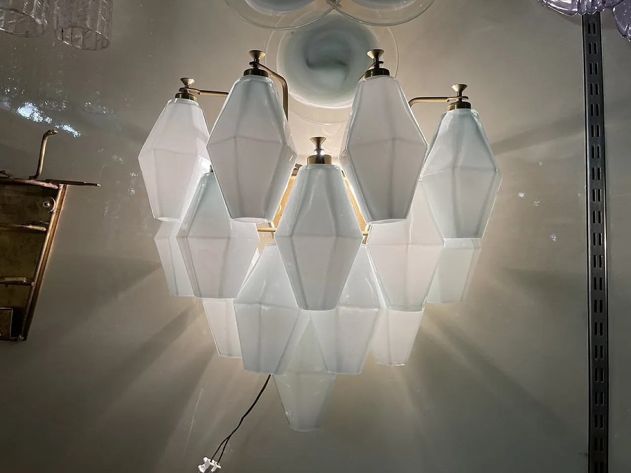 Pair of Polygonal wall lights in white opaline glass, 1980s 7