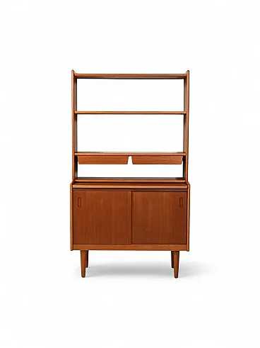 Libreria scandinava in teak con cassetti sospesi