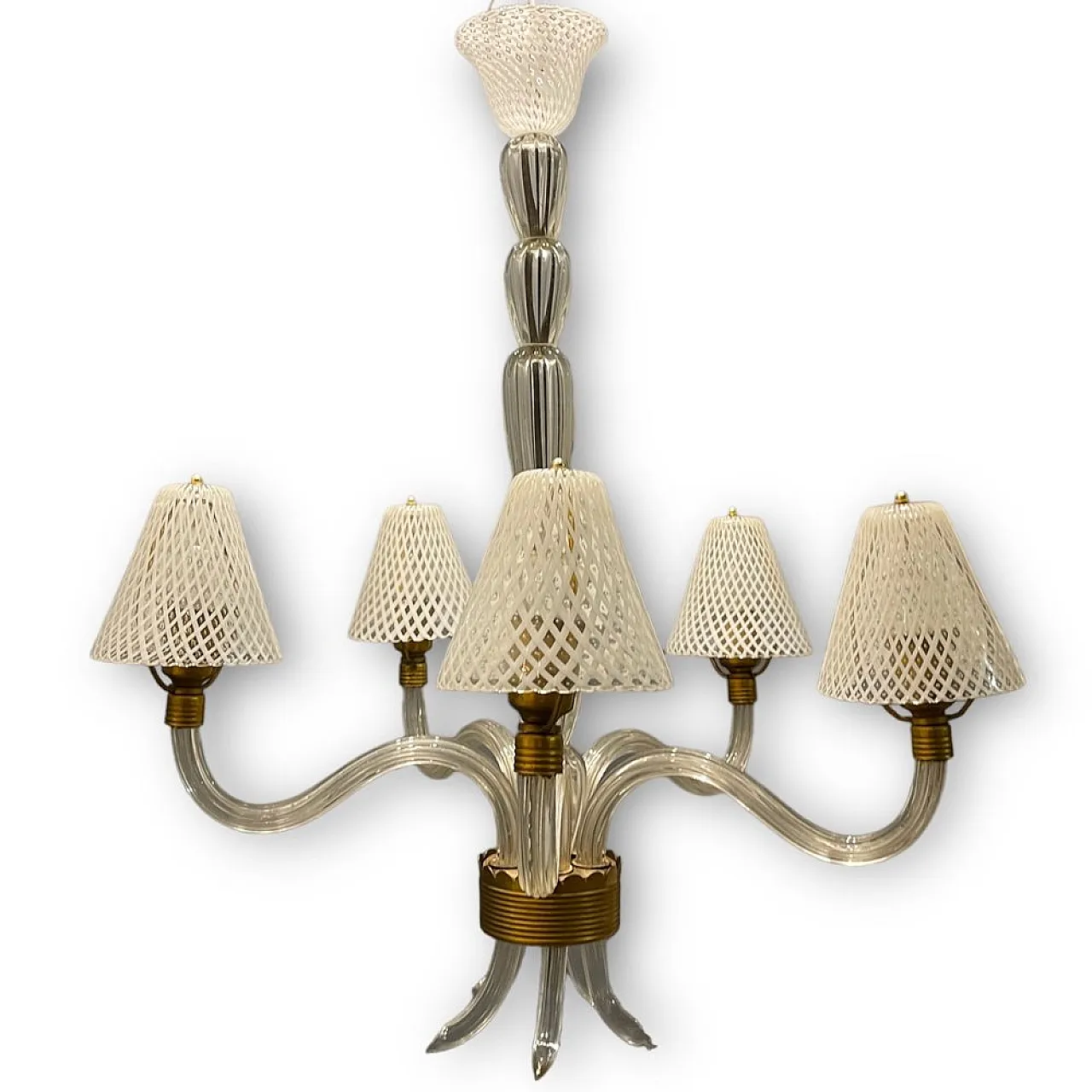 Murano glass Reticello chandelier, 1920s/40s by Venini, 1940s 1