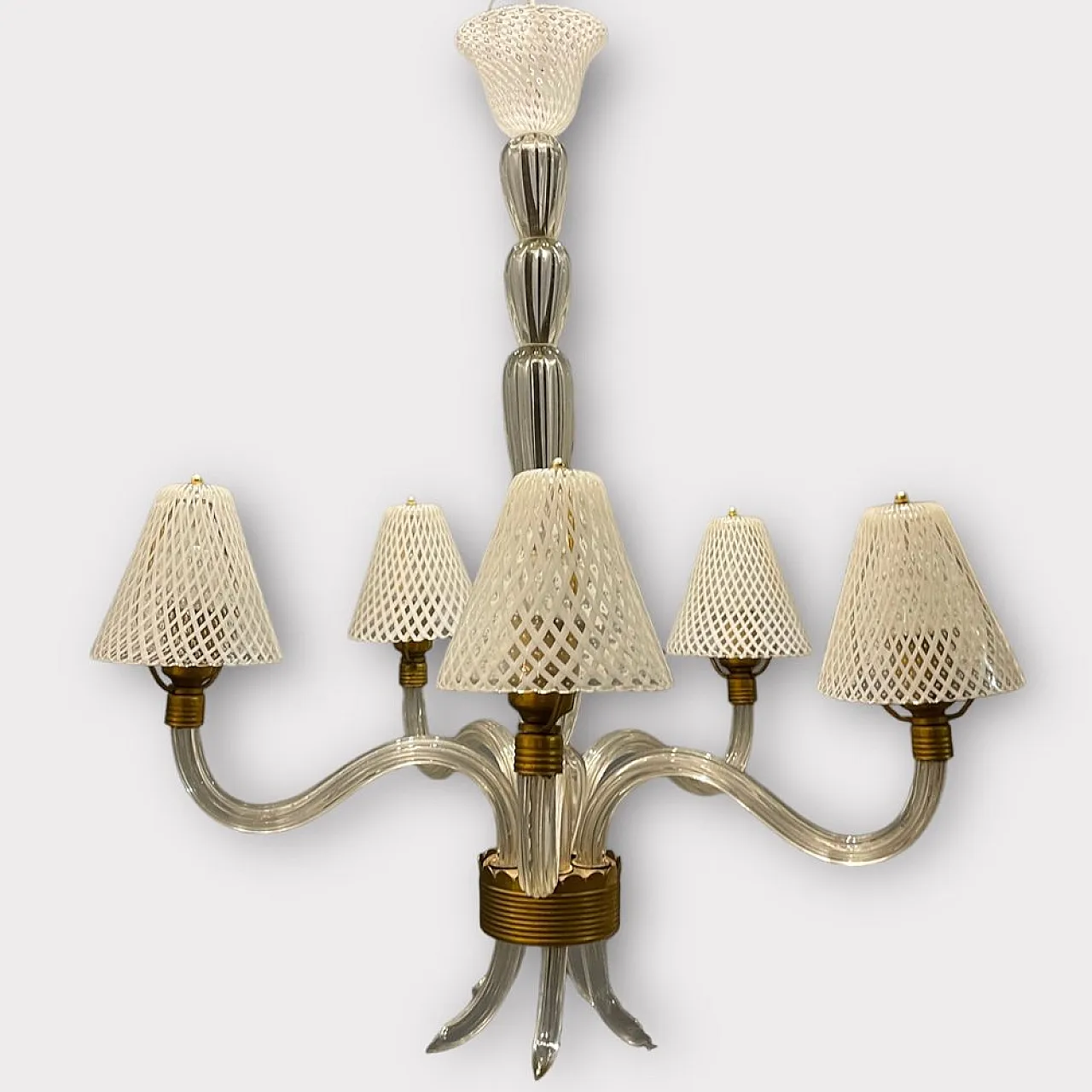 Murano glass Reticello chandelier, 1920s/40s by Venini, 1940s 2