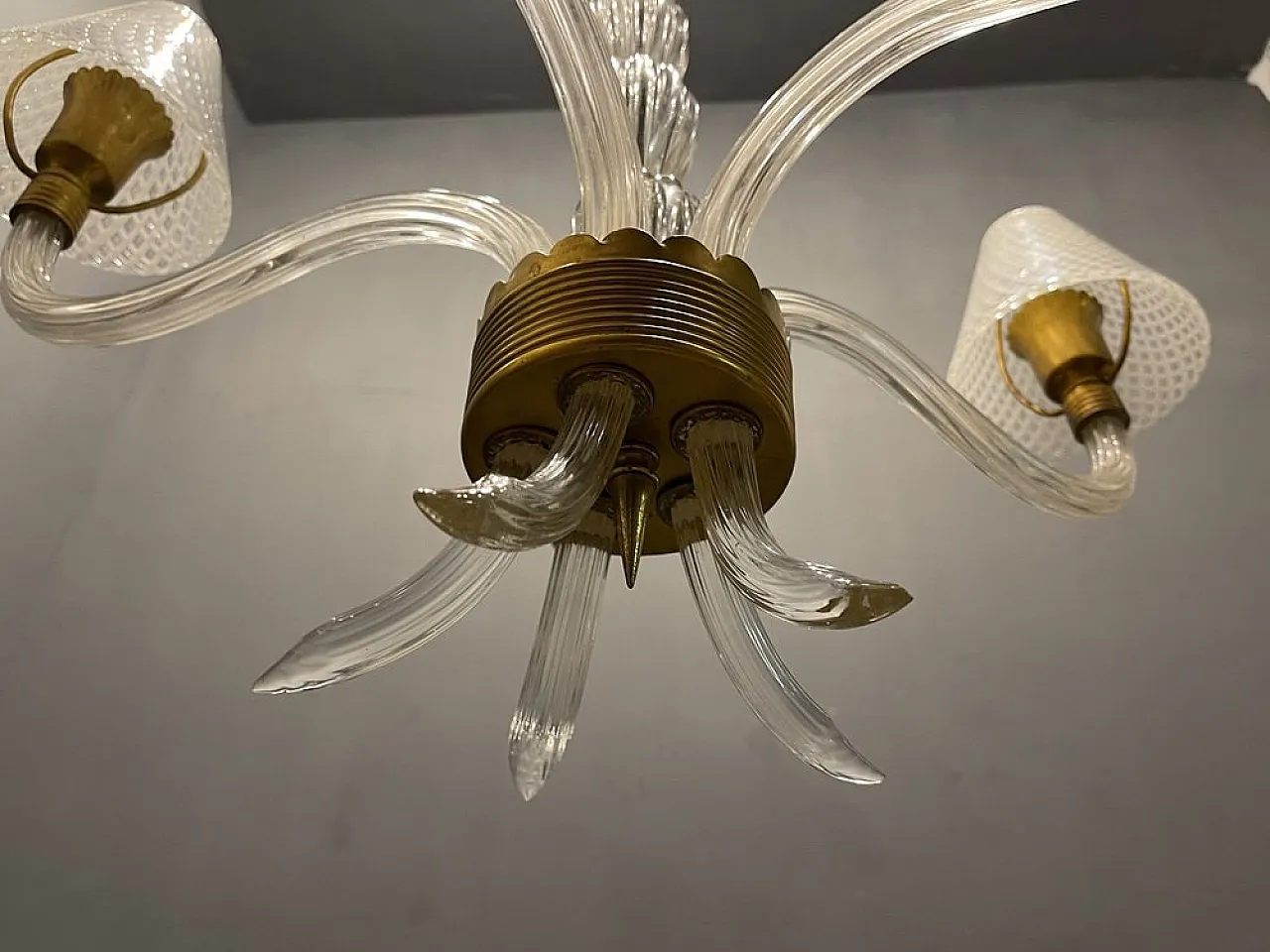 Murano glass Reticello chandelier, 1920s/40s by Venini, 1940s 3
