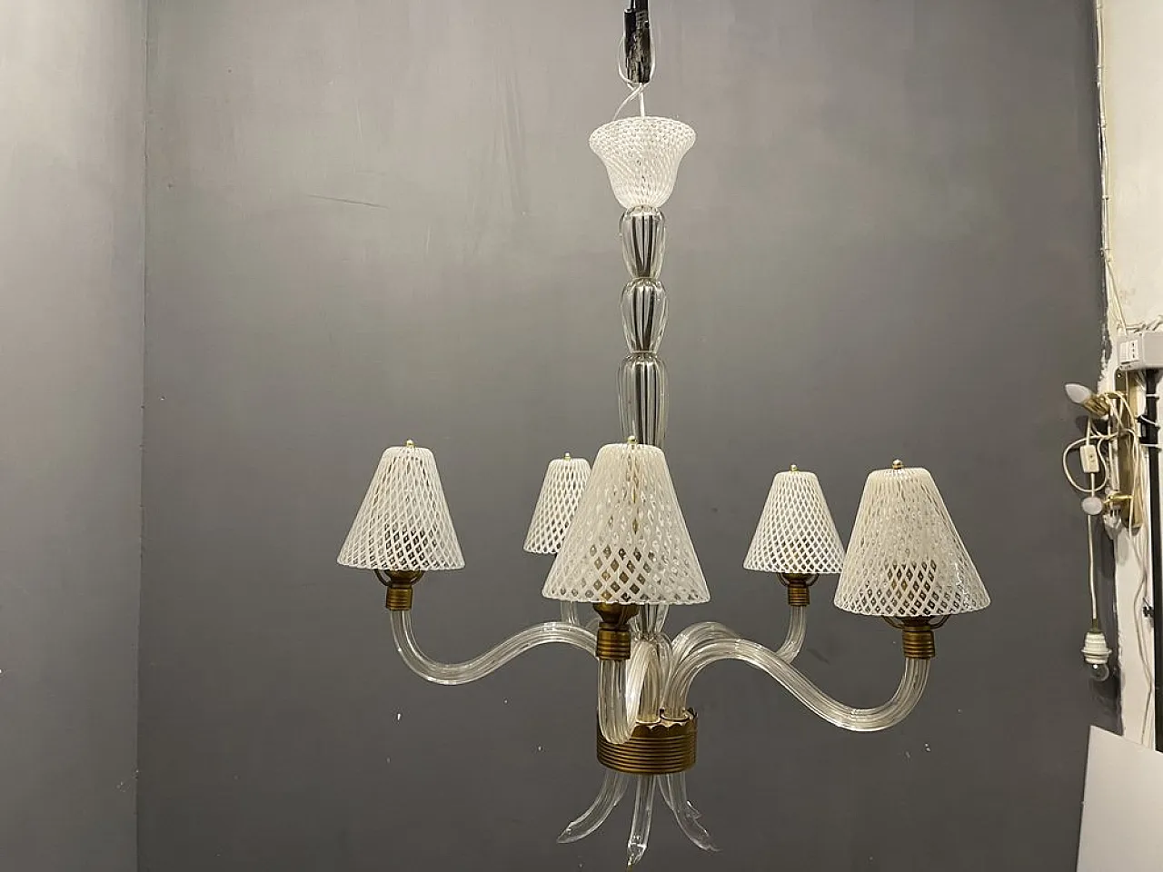 Murano glass Reticello chandelier, 1920s/40s by Venini, 1940s 7
