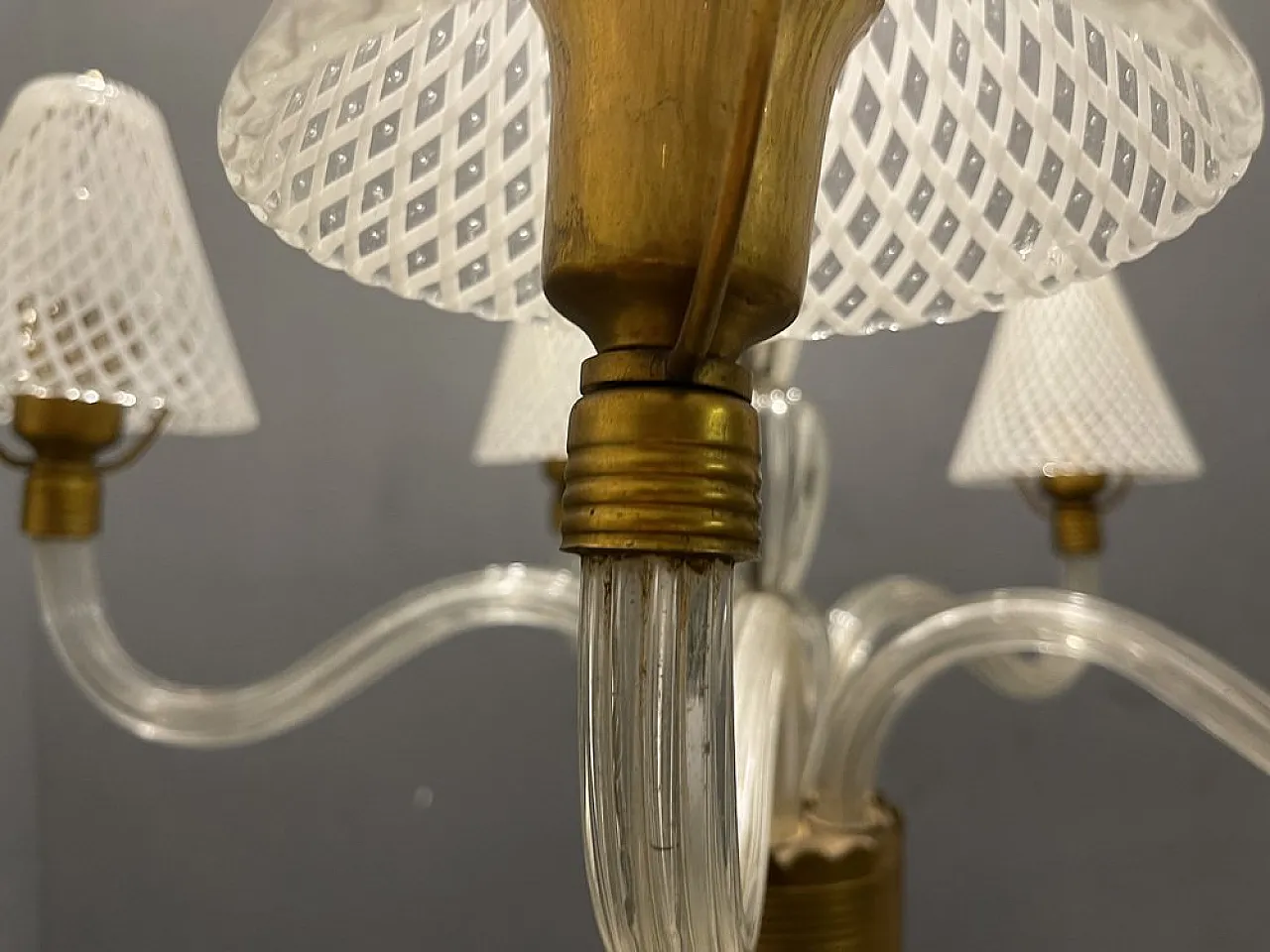 Murano glass Reticello chandelier, 1920s/40s by Venini, 1940s 9