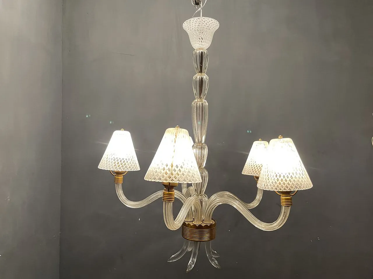 Murano glass Reticello chandelier, 1920s/40s by Venini, 1940s 11