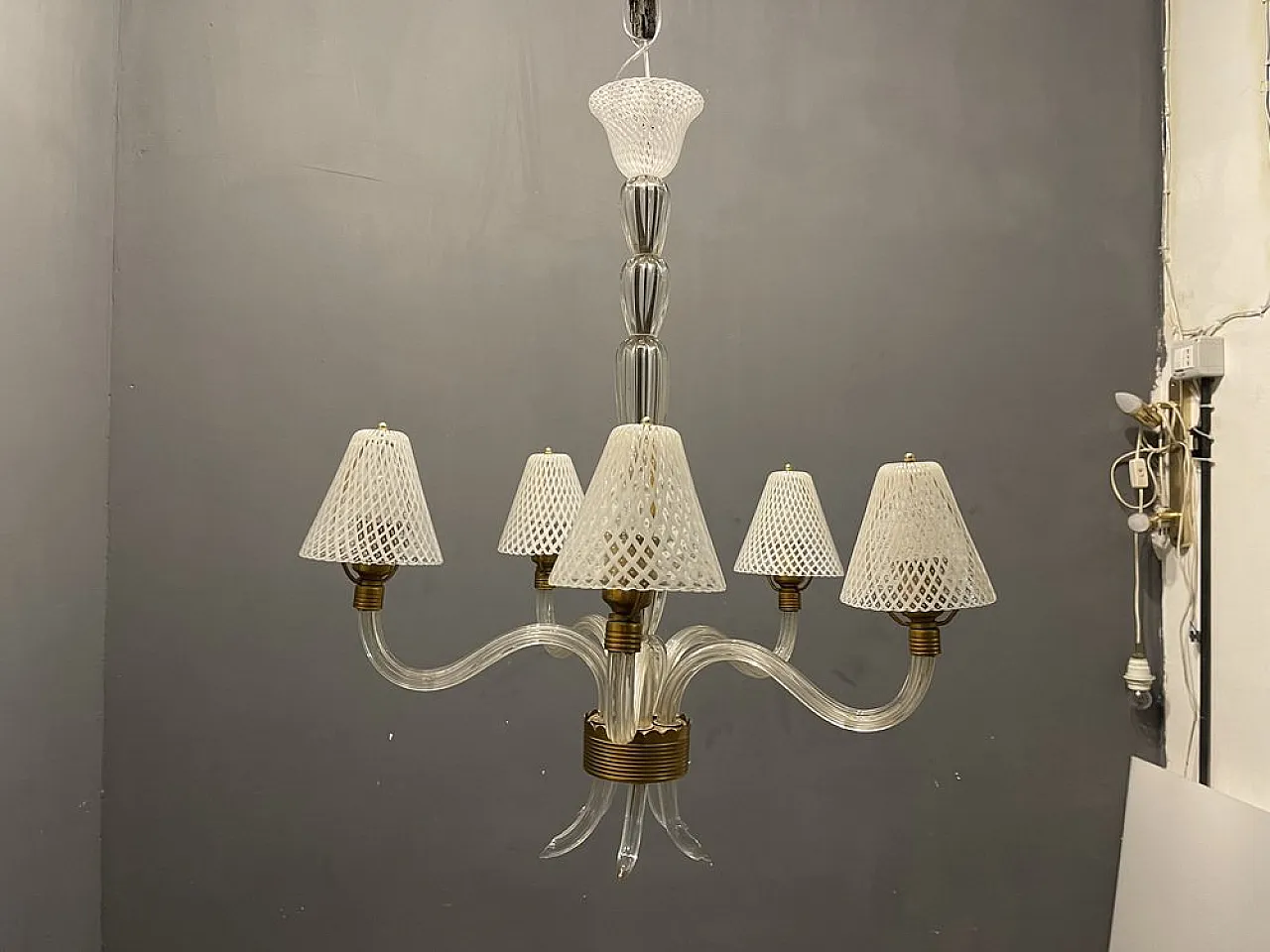 Murano glass Reticello chandelier, 1920s/40s by Venini, 1940s 14