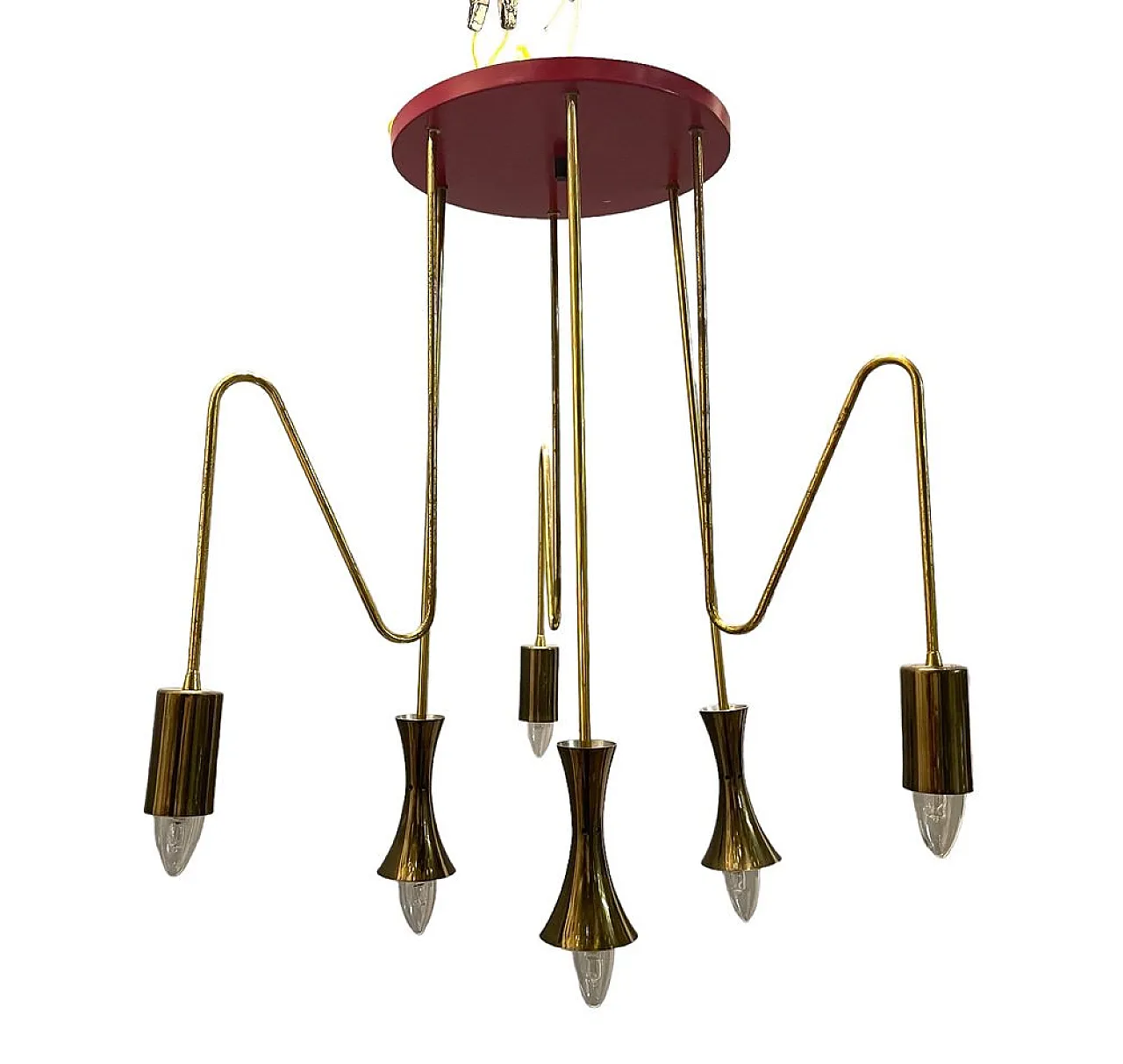 Red brass pendant lamp from Stilnovo, 1950s 1