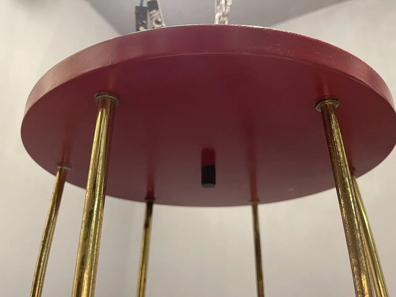 Red brass pendant lamp from Stilnovo, 1950s 3