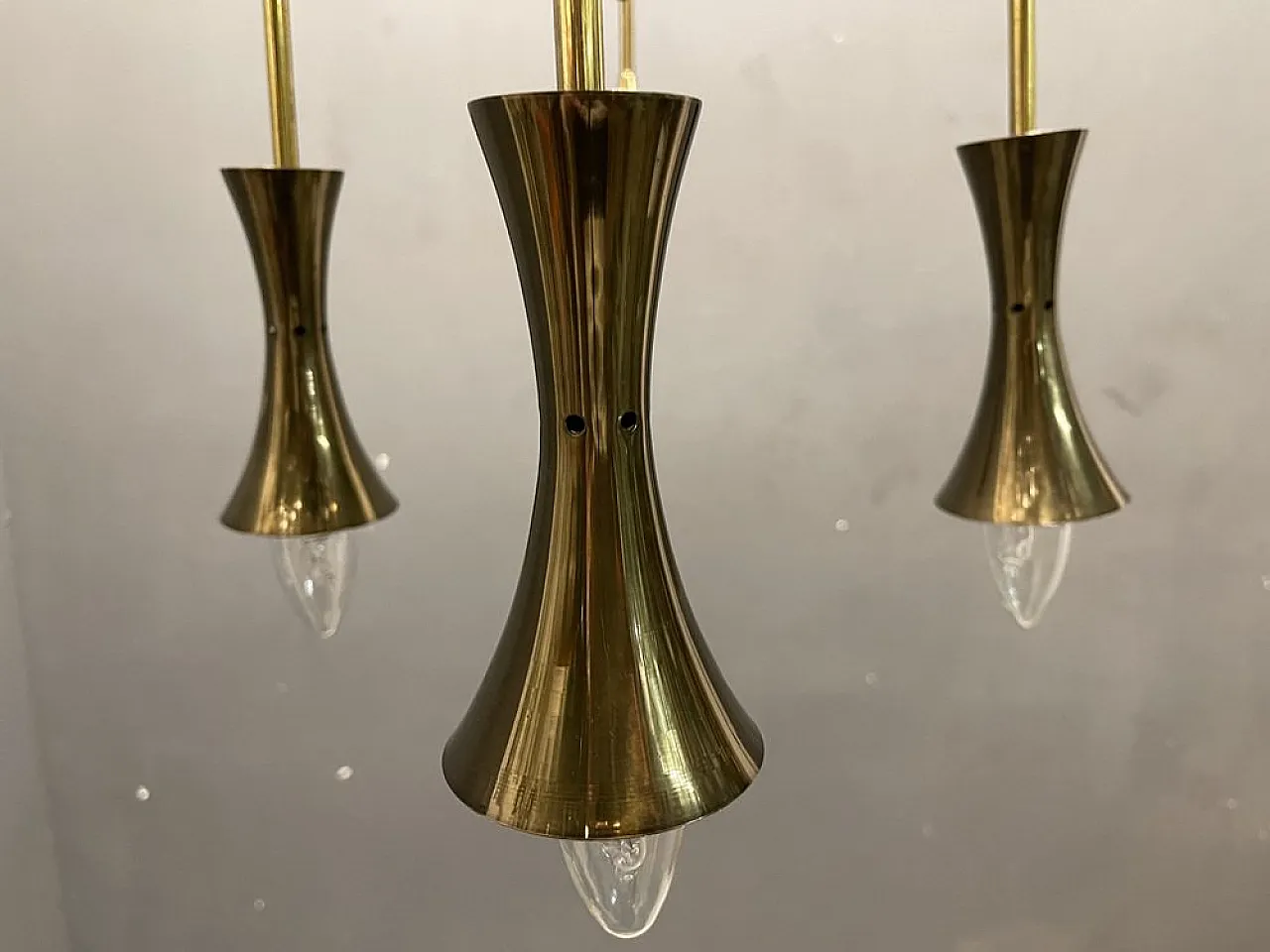 Red brass pendant lamp from Stilnovo, 1950s 6