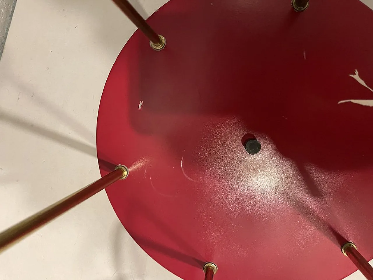 Red brass pendant lamp from Stilnovo, 1950s 7