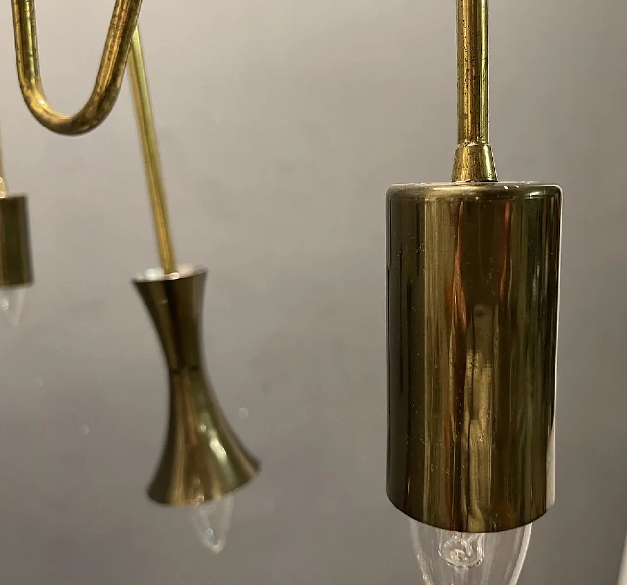 Red brass pendant lamp from Stilnovo, 1950s 8