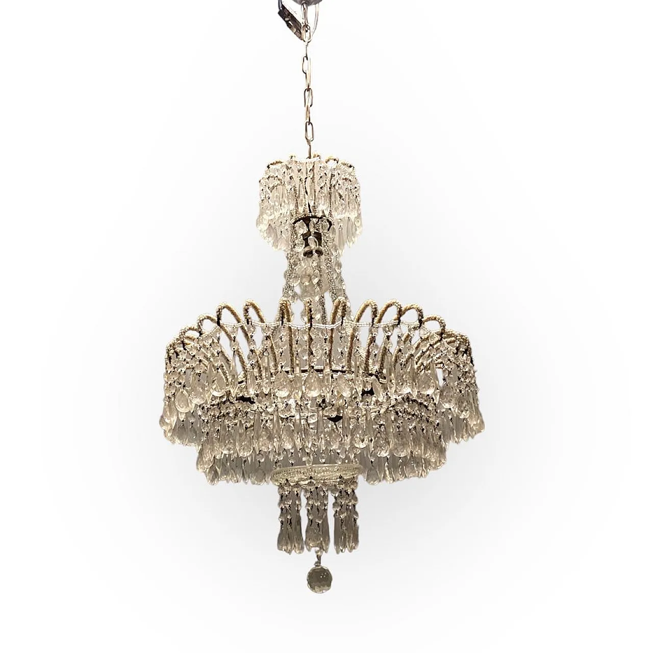 White chandelier with crystal beads, 1960s 1