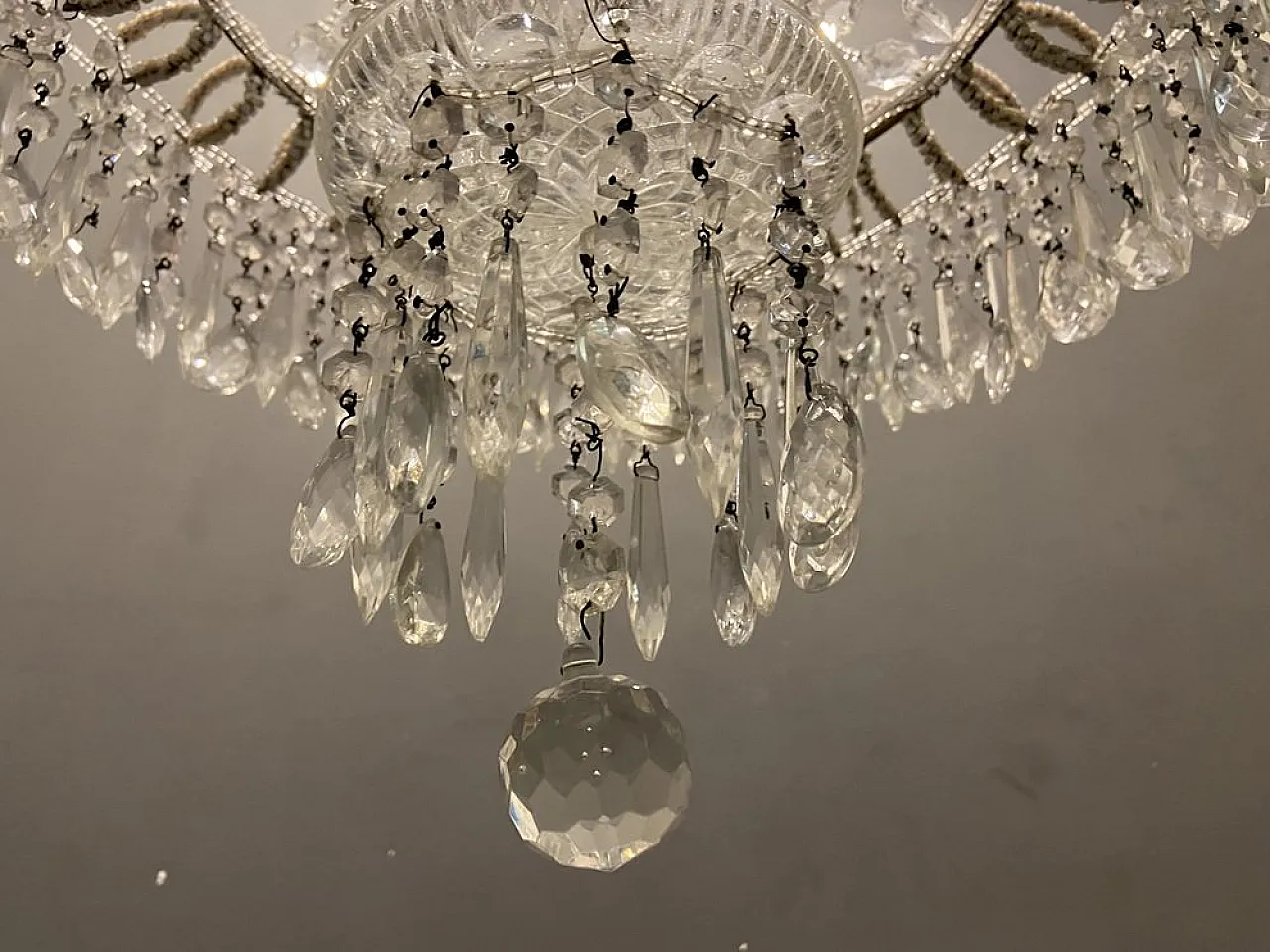 White chandelier with crystal beads, 1960s 7