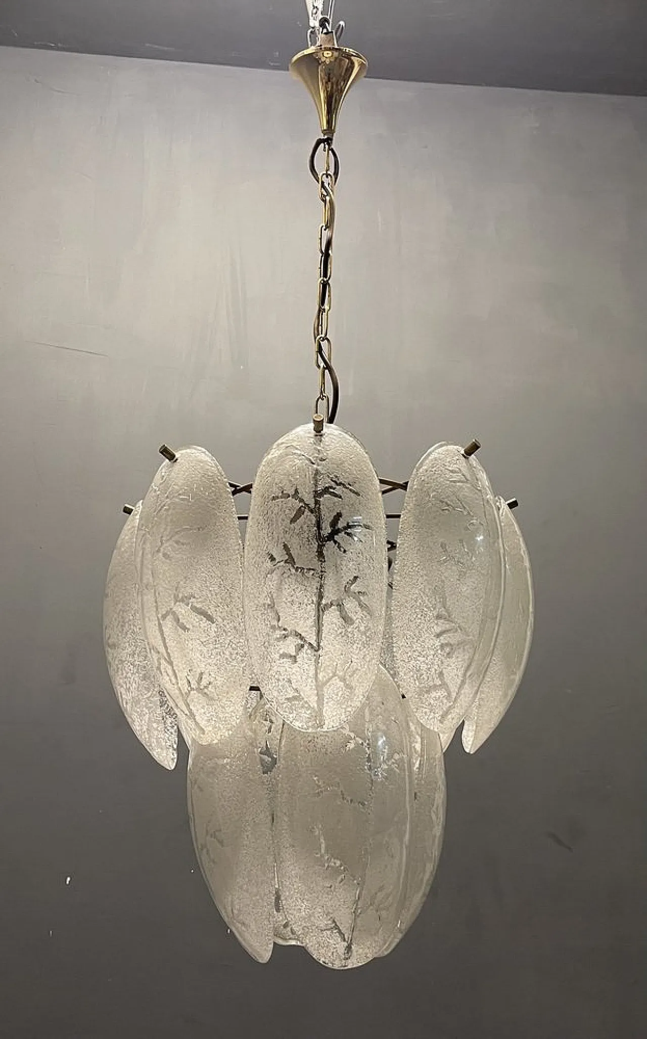 Chandelier with satin Murano glass leaves, 1970s 2