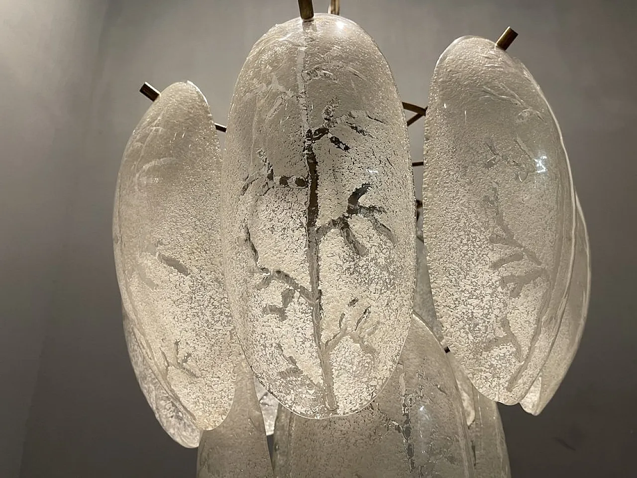 Chandelier with satin Murano glass leaves, 1970s 4