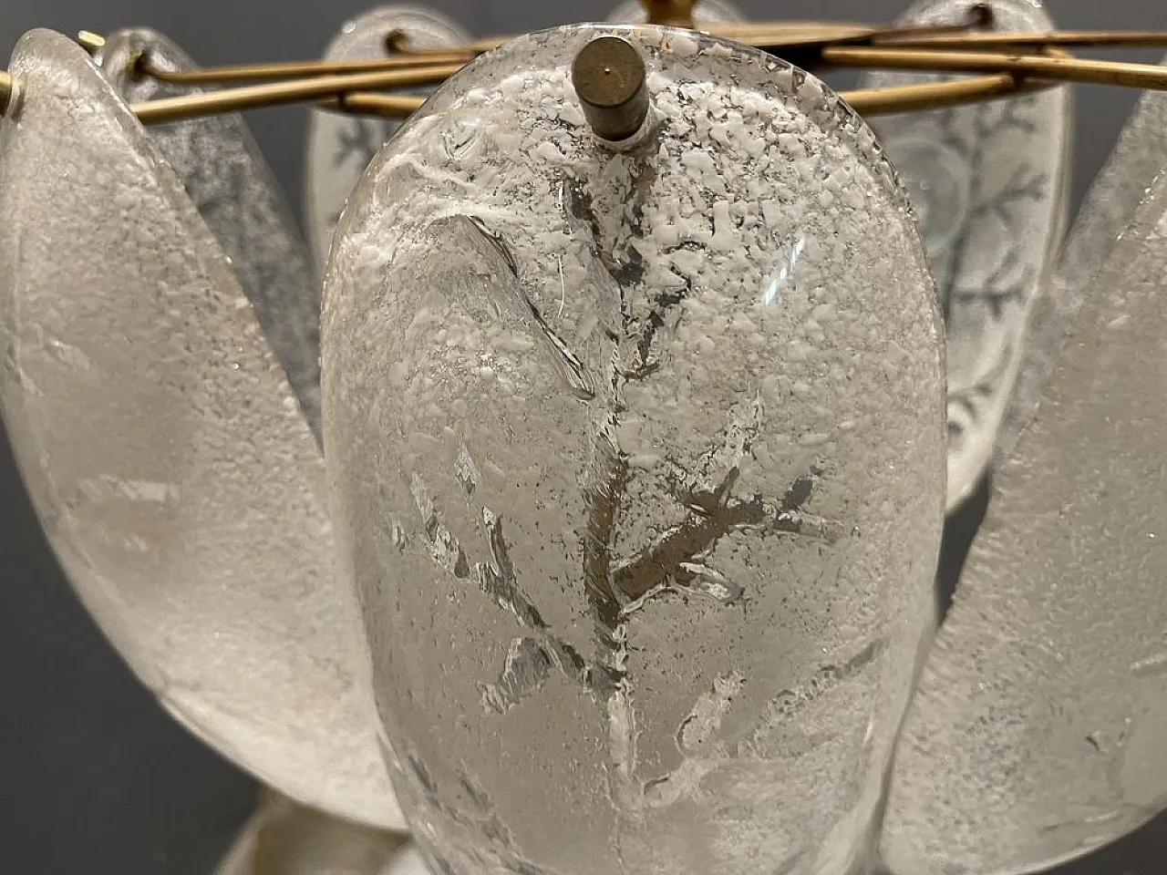 Chandelier with satin Murano glass leaves, 1970s 5