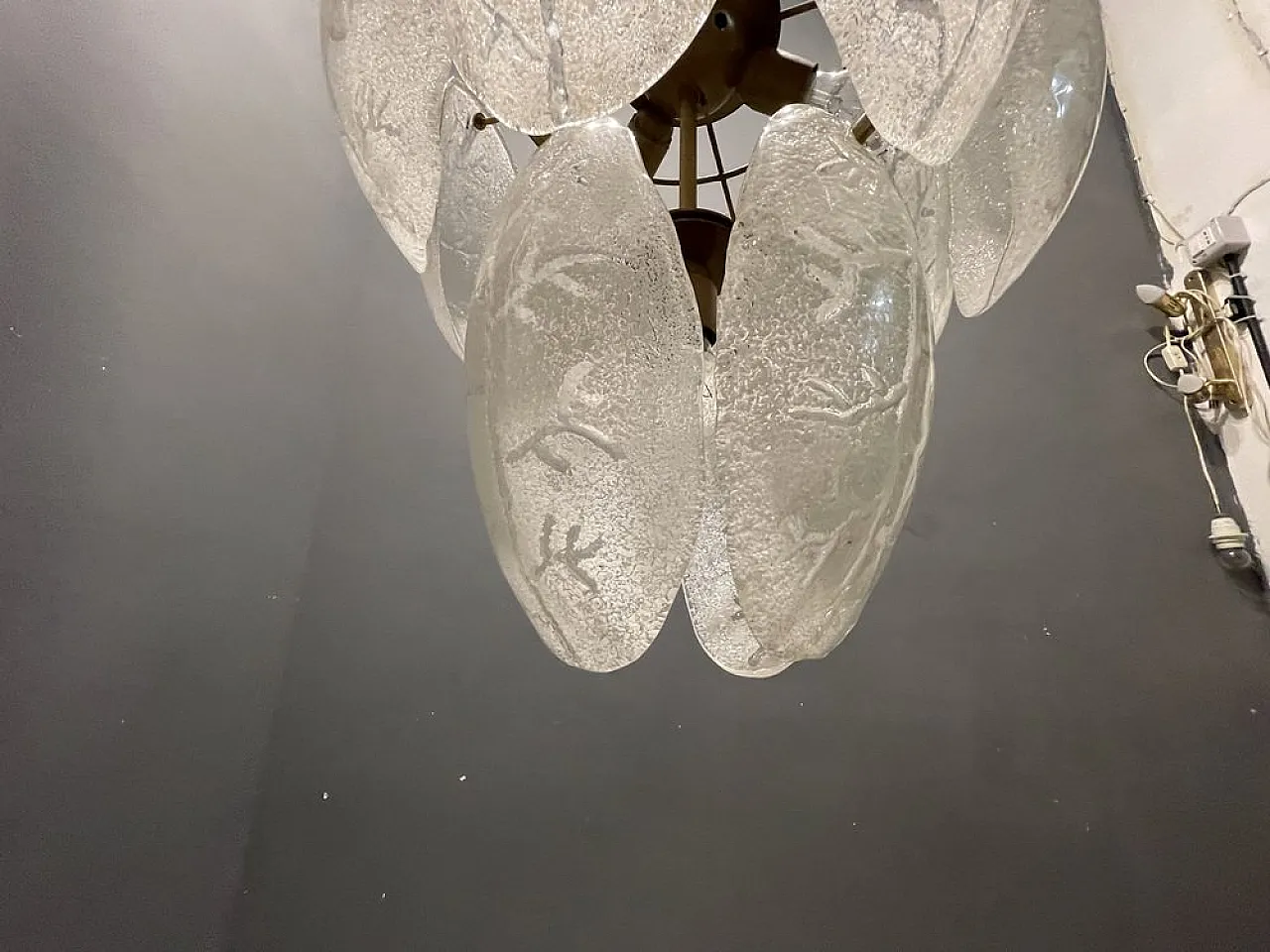 Chandelier with satin Murano glass leaves, 1970s 7