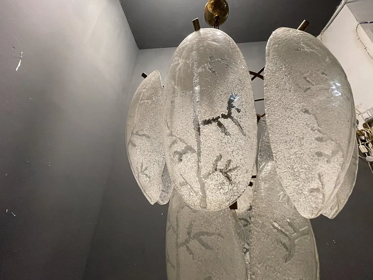 Chandelier with satin Murano glass leaves, 1970s 8