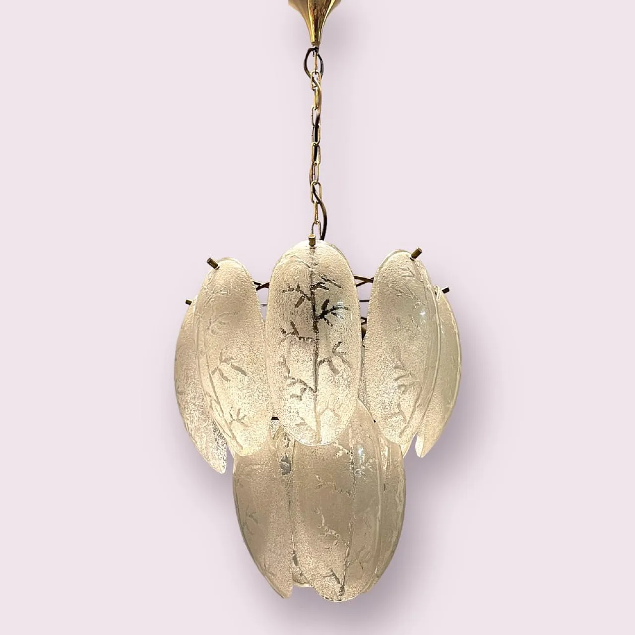 Chandelier with satin Murano glass leaves, 1970s 11
