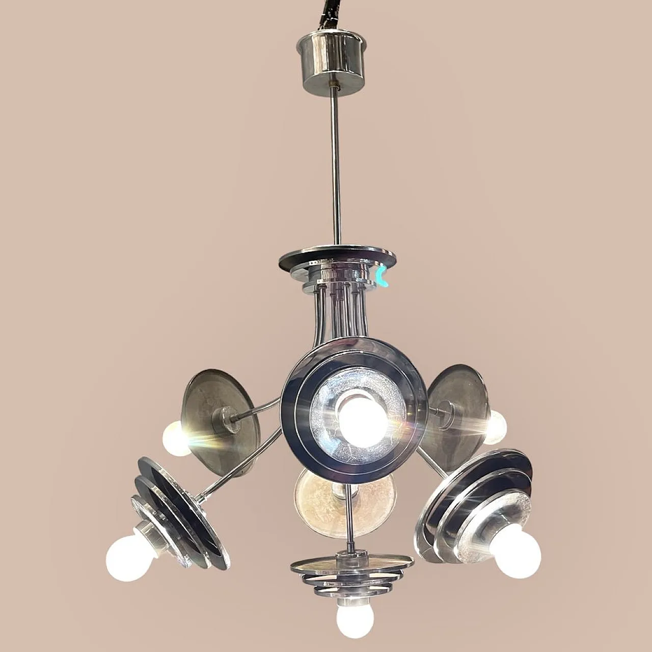 Space Age chandelier in chromed metal, 1960s 2