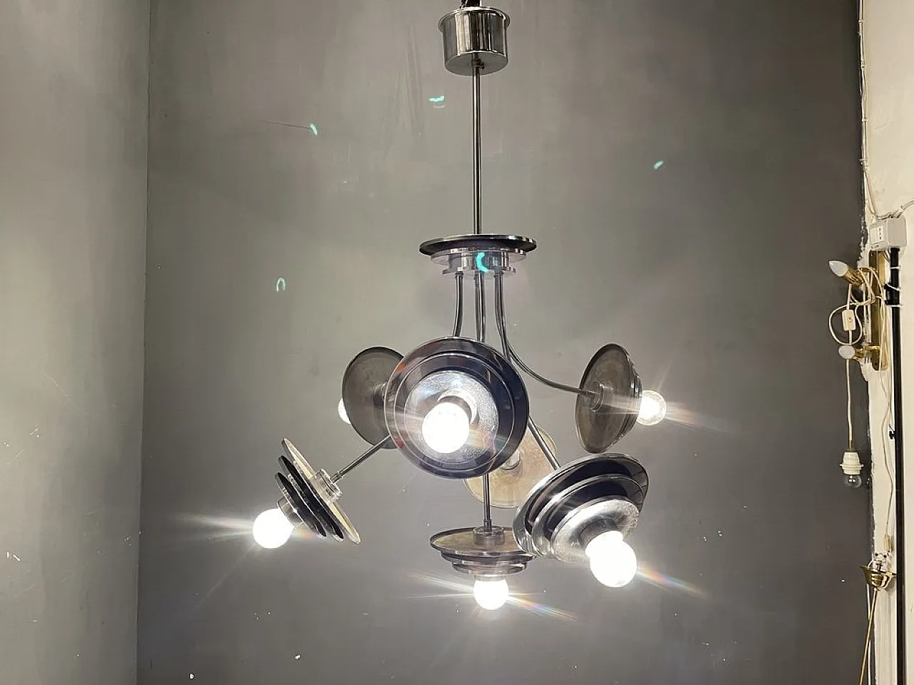 Space Age chandelier in chromed metal, 1960s 3