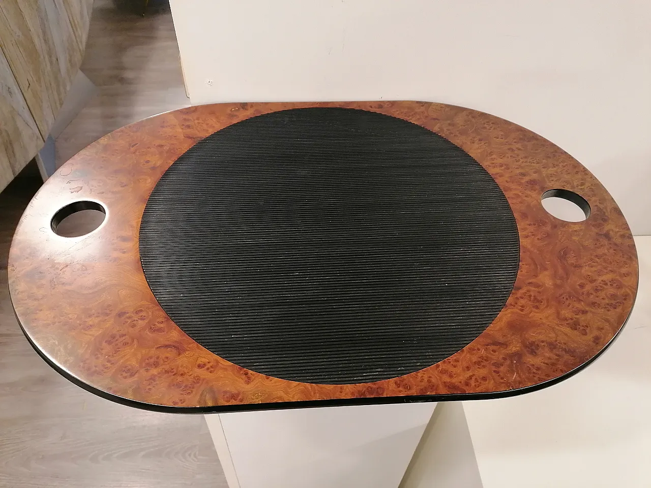 Walnut and leather tray, 1980s 2