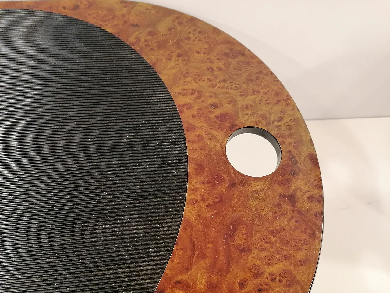 Walnut and leather tray, 1980s 4