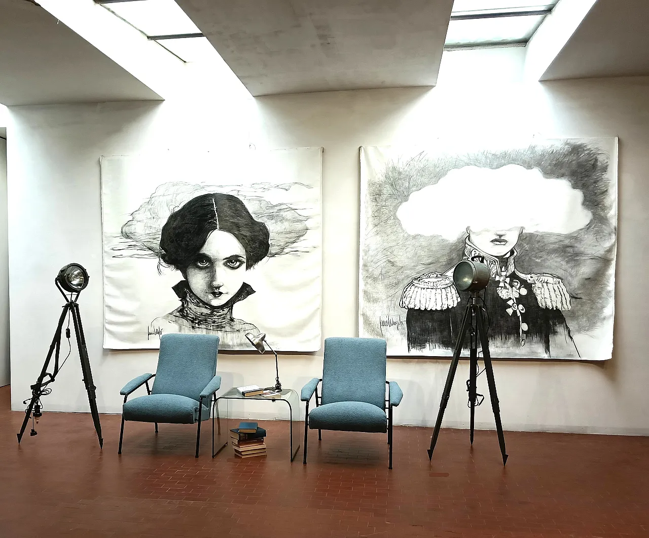 Pair of light blue armchairs, 1950s 14