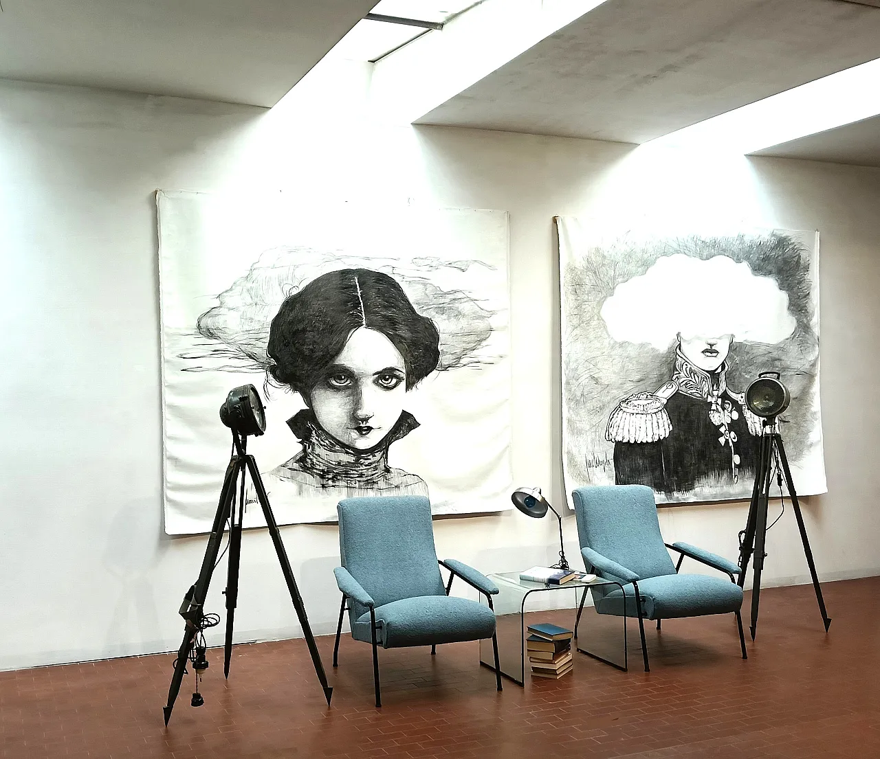 Pair of light blue armchairs, 1950s 16