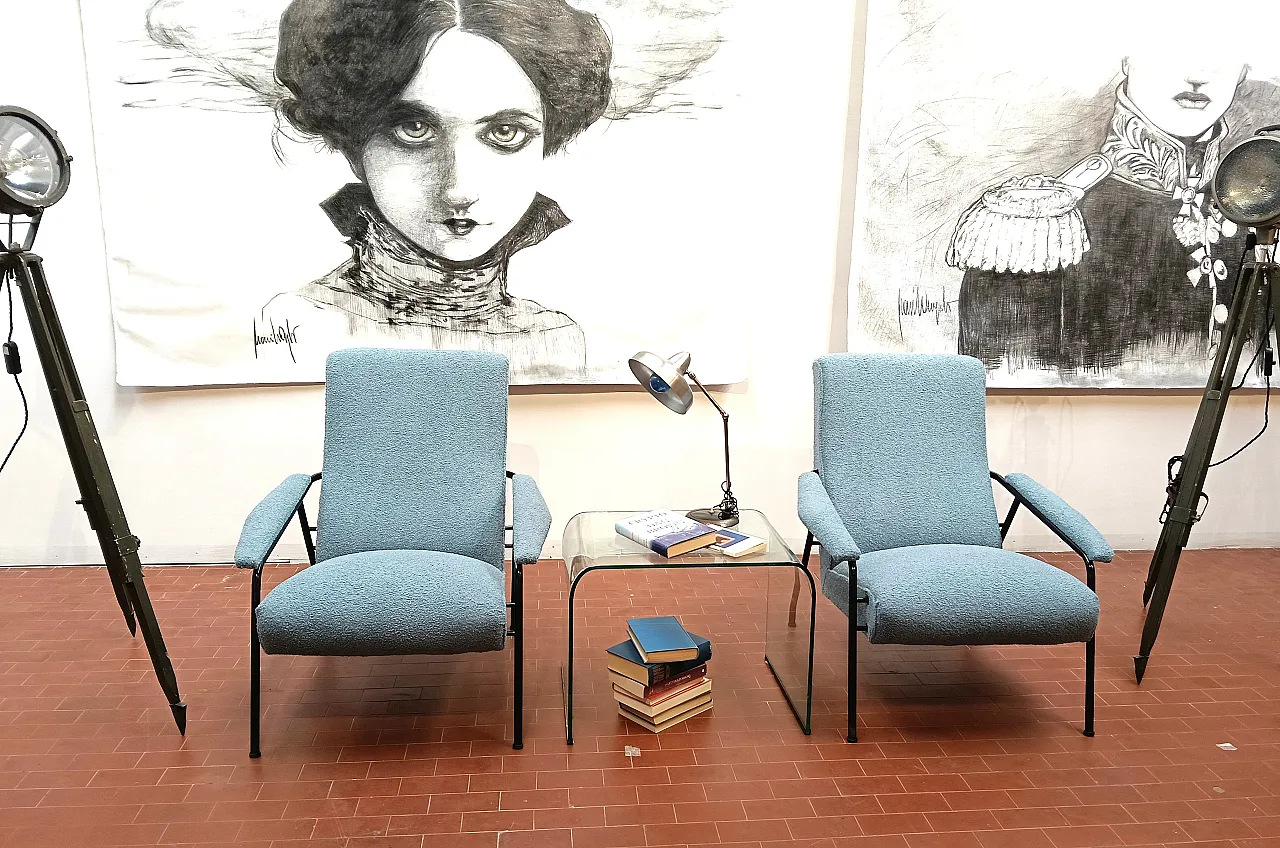 Pair of light blue armchairs, 1950s 17