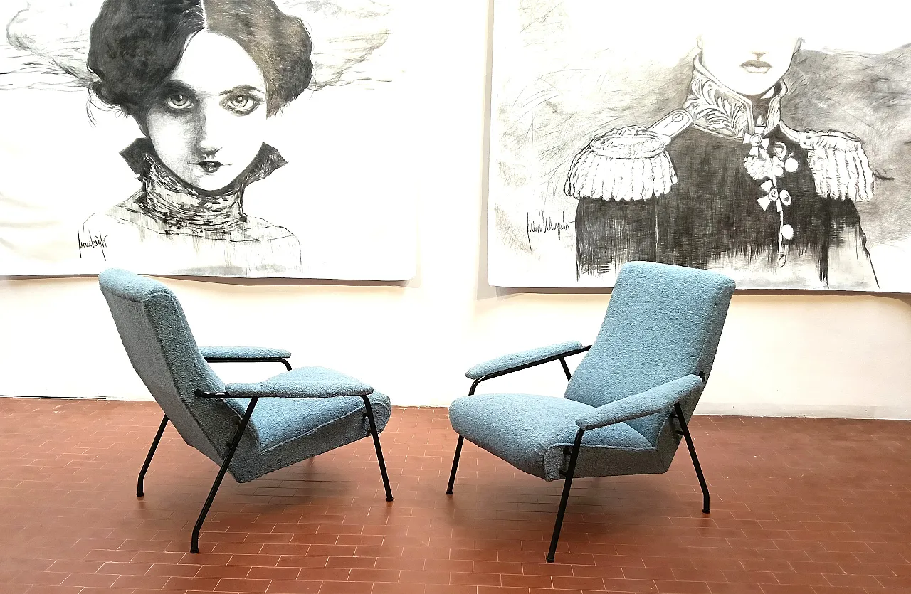 Pair of light blue armchairs, 1950s 18