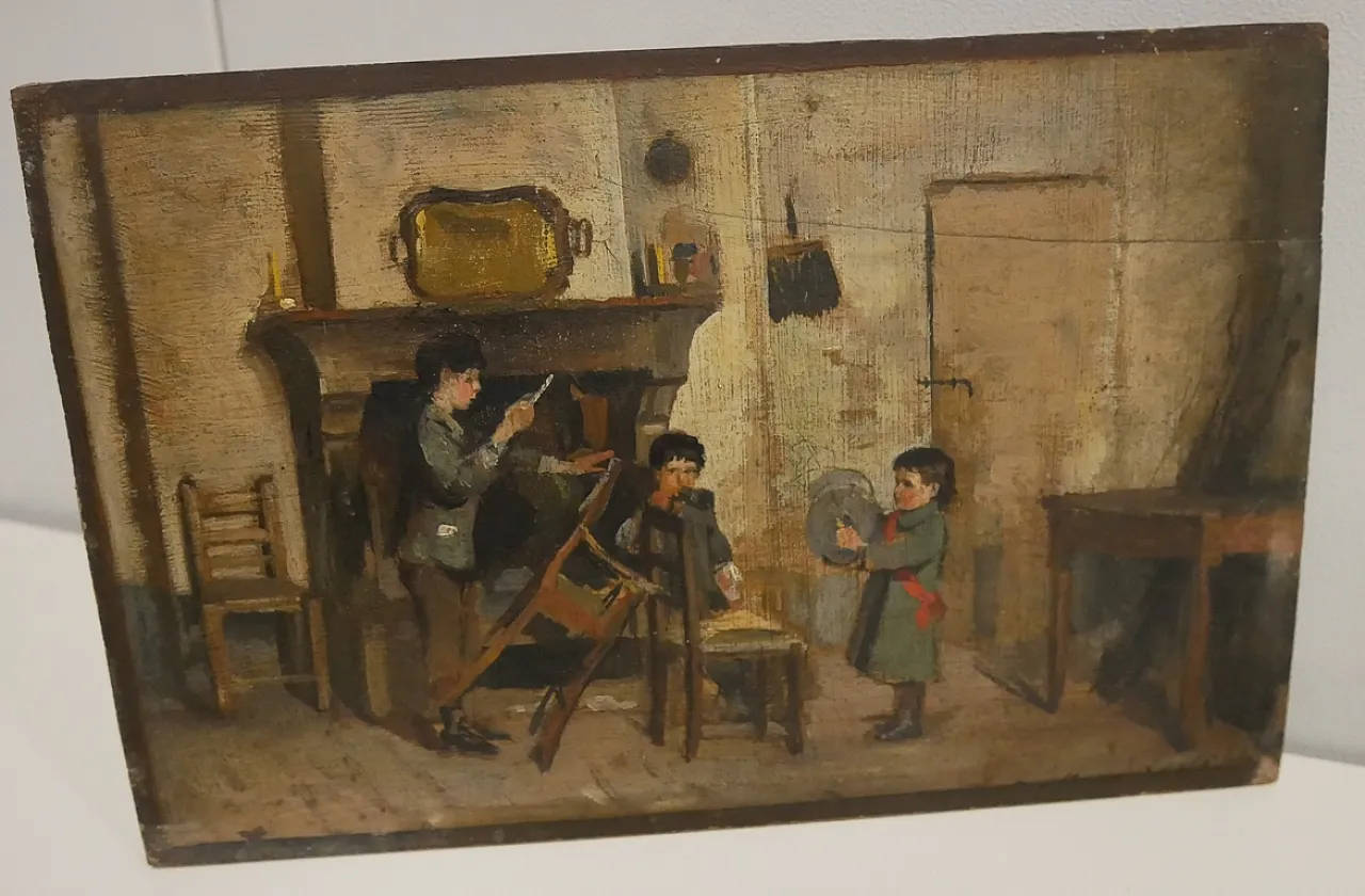 Fanciulli che giocano di Albano Lugli pittore emiliano, '800 9