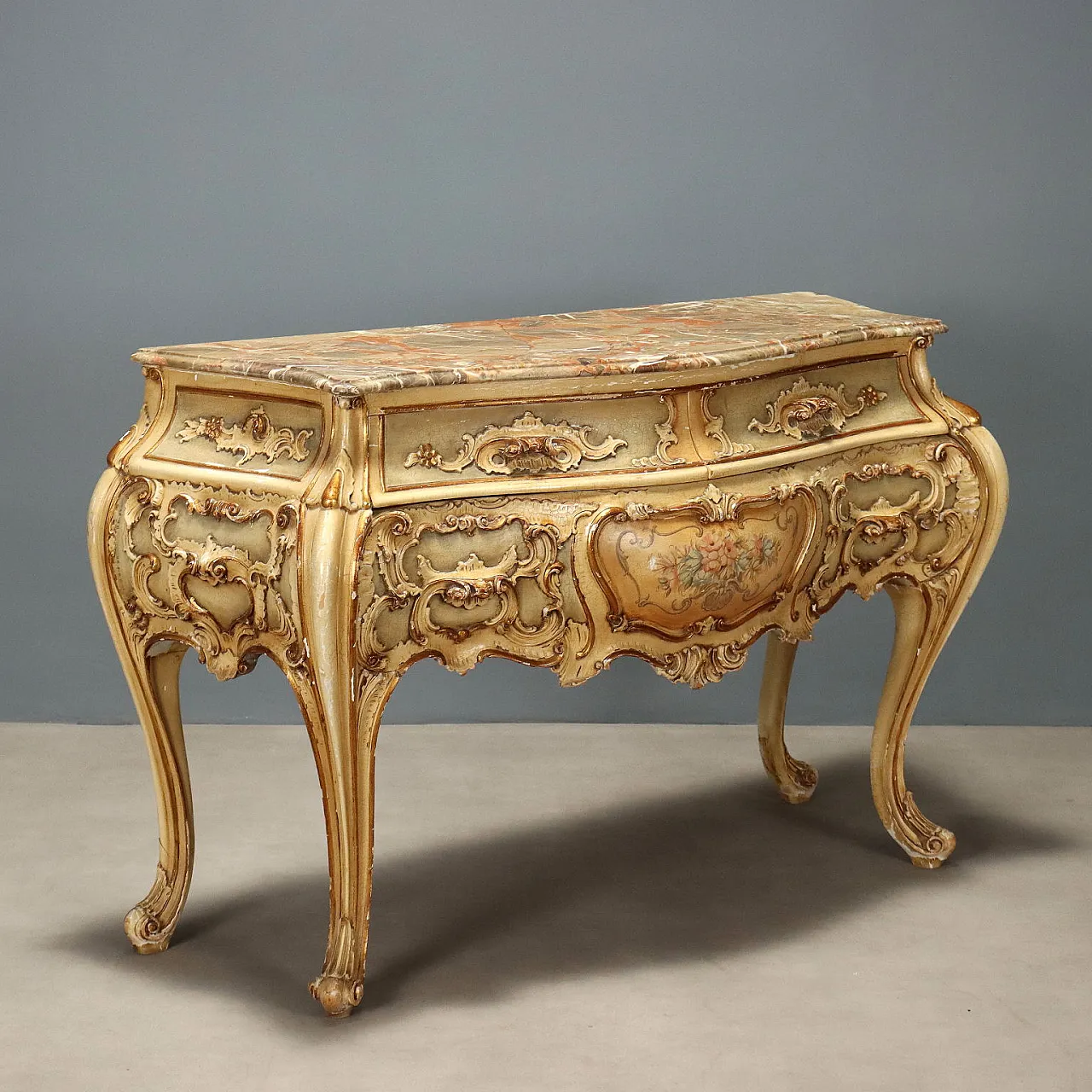 Cassettone in stile rococò a gambe alte, metà '900 1