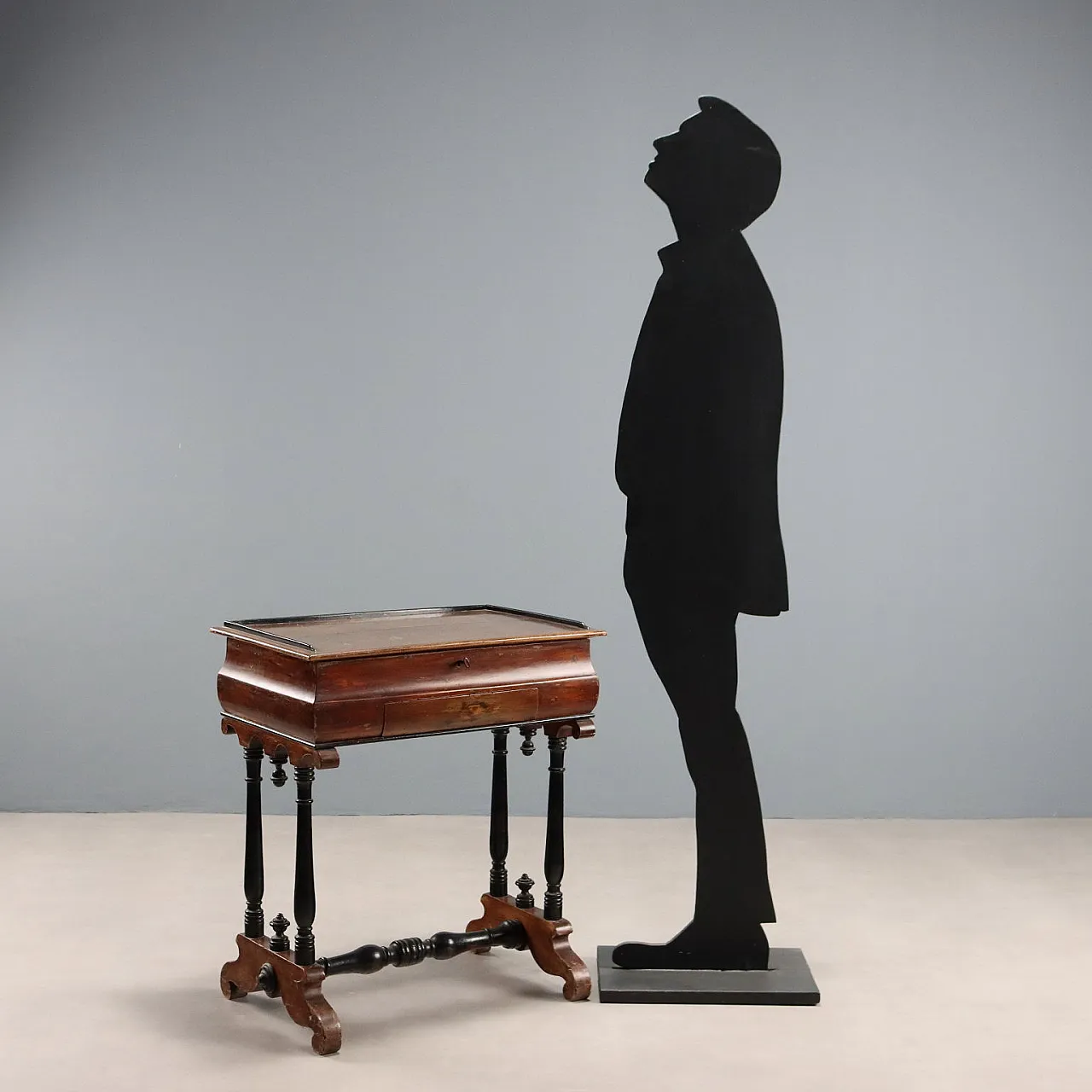 Tavolo da lavoro in pioppo tinto noce, fine '800 2