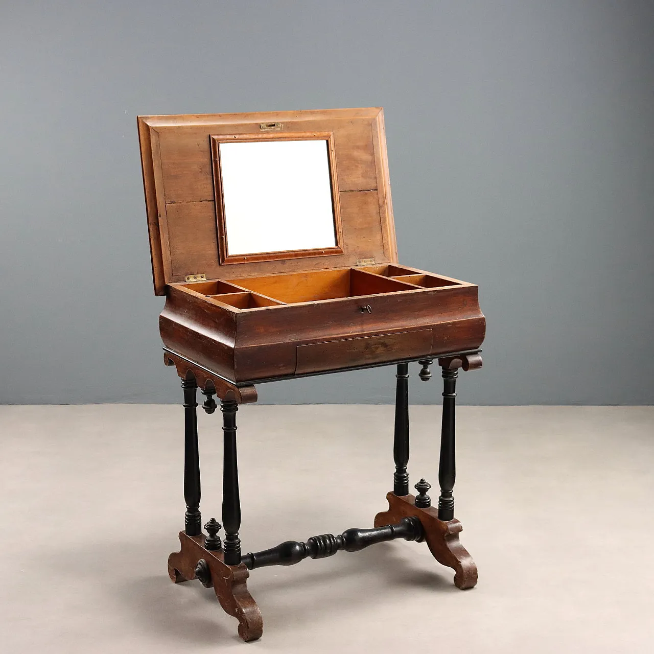 Tavolo da lavoro in pioppo tinto noce, fine '800 3