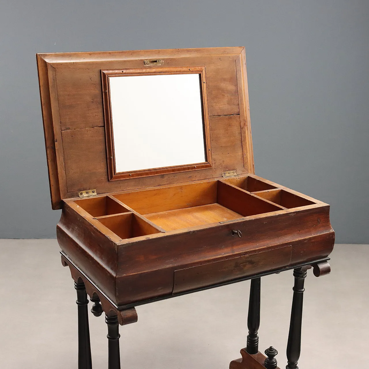 Tavolo da lavoro in pioppo tinto noce, fine '800 4