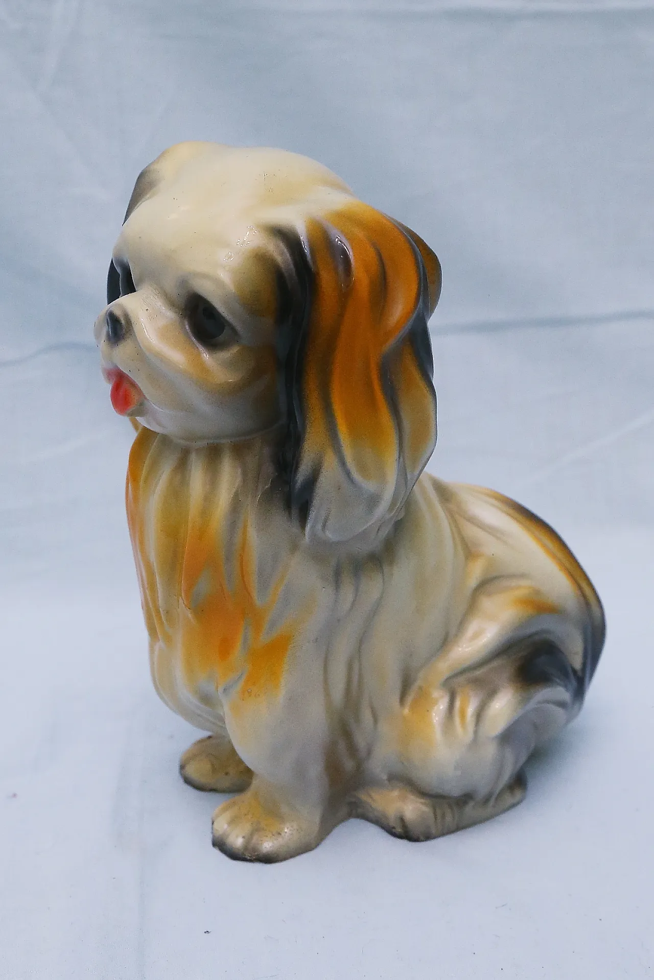 Pekingese dog figurine, enamelled plaster sculpture, 1950s 2