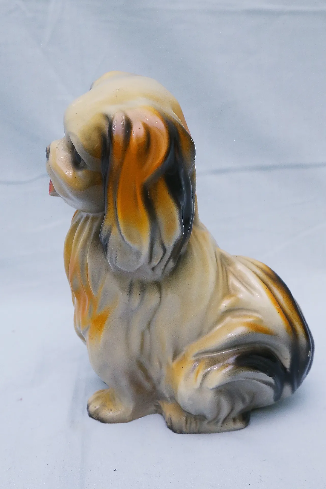 Pekingese dog figurine, enamelled plaster sculpture, 1950s 3