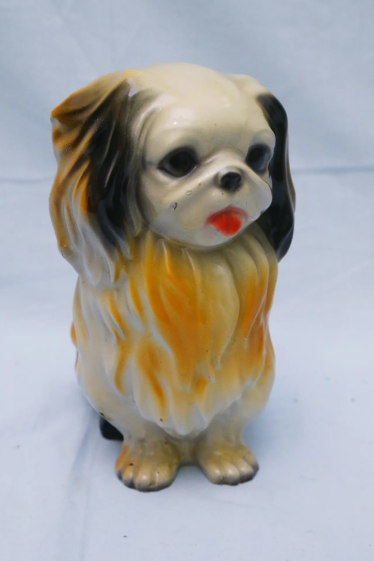 Pekingese dog figurine, enamelled plaster sculpture, 1950s 9