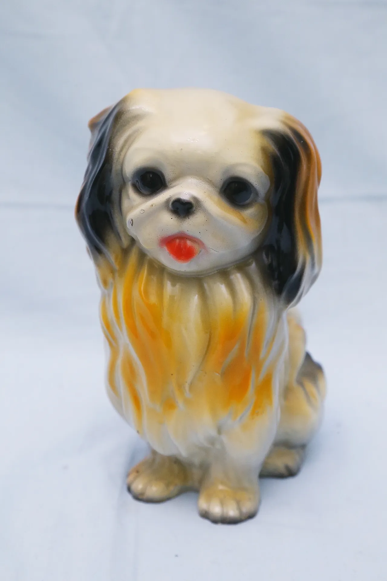 Pekingese dog figurine, enamelled plaster sculpture, 1950s 10