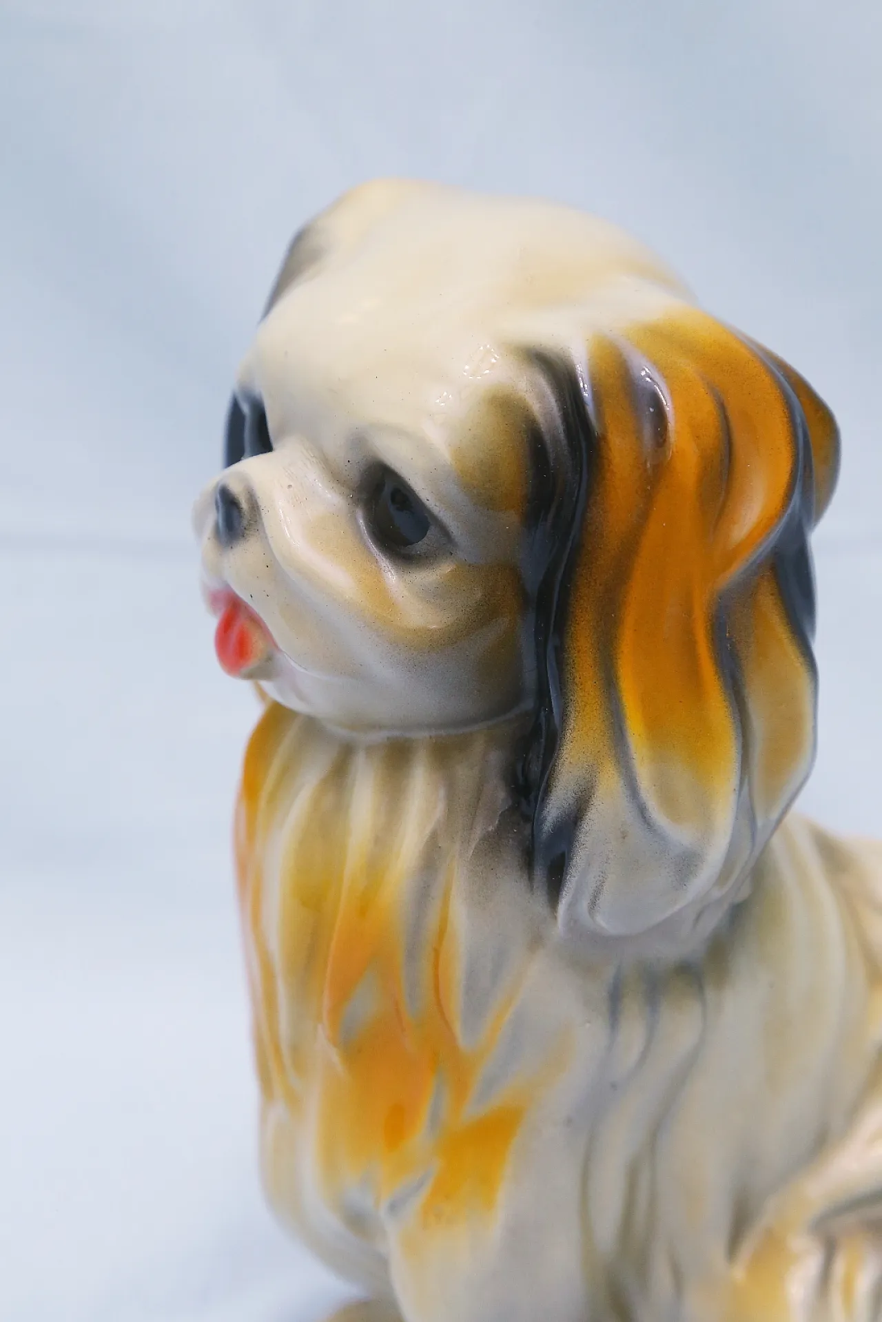 Pekingese dog figurine, enamelled plaster sculpture, 1950s 13