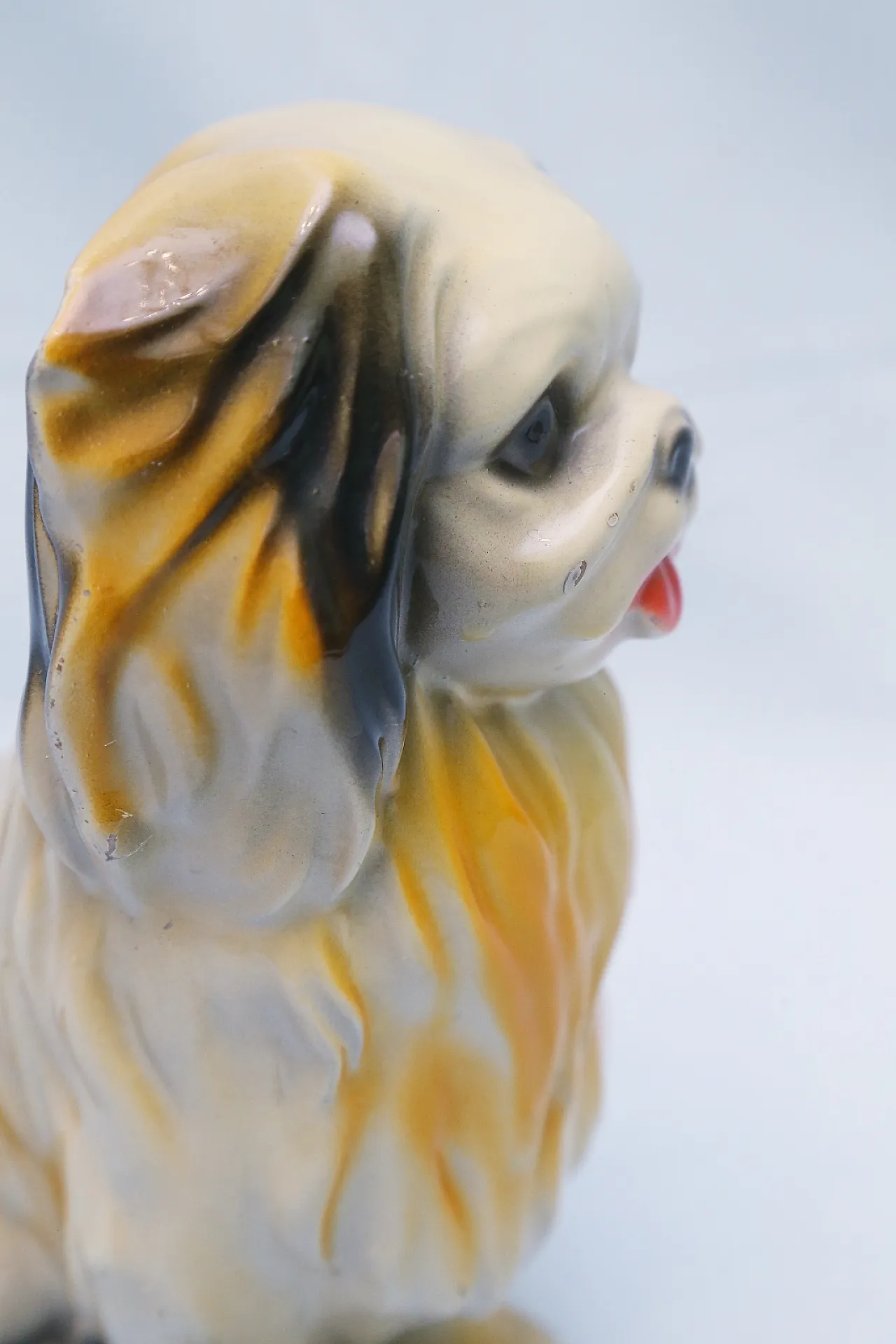 Pekingese dog figurine, enamelled plaster sculpture, 1950s 15