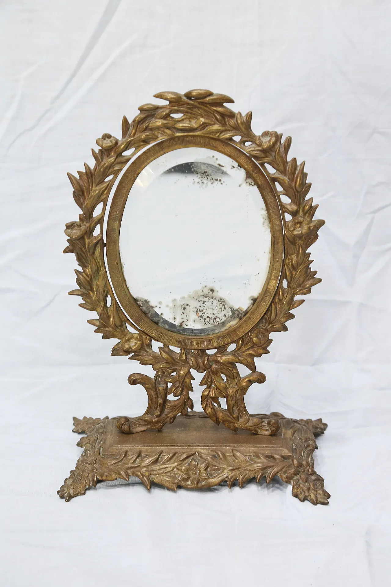 Specchio da tavolo in bronzo e ottone dorato, primo '900 1