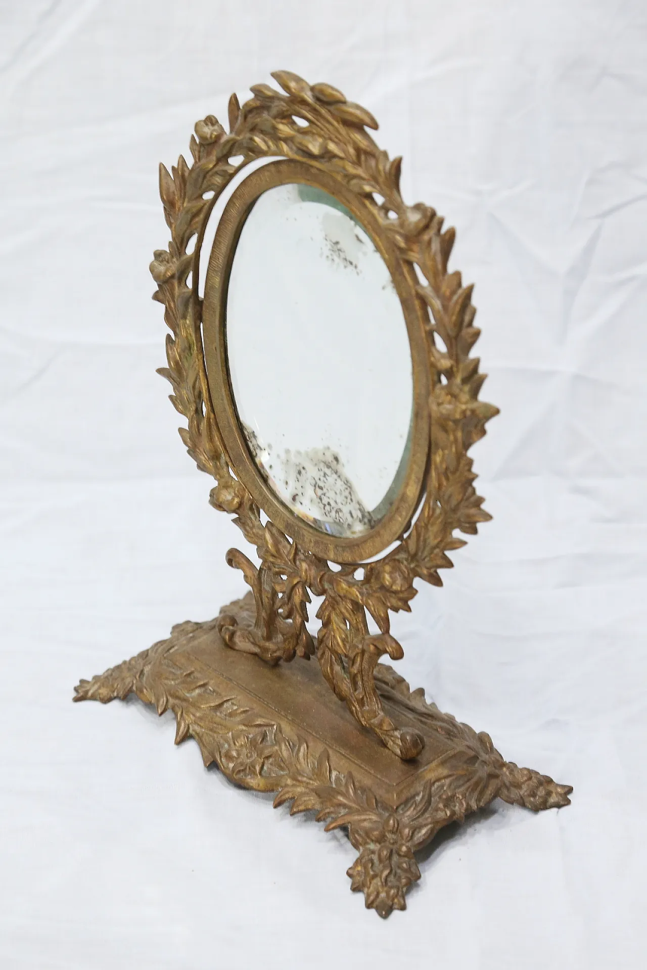 Specchio da tavolo in bronzo e ottone dorato, primo '900 2